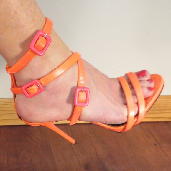 HOT PINK GIUSEPPE ZANOTTI Double Buckled Ankle Wrapped High Heel Sandals - Picture 15 of 15
